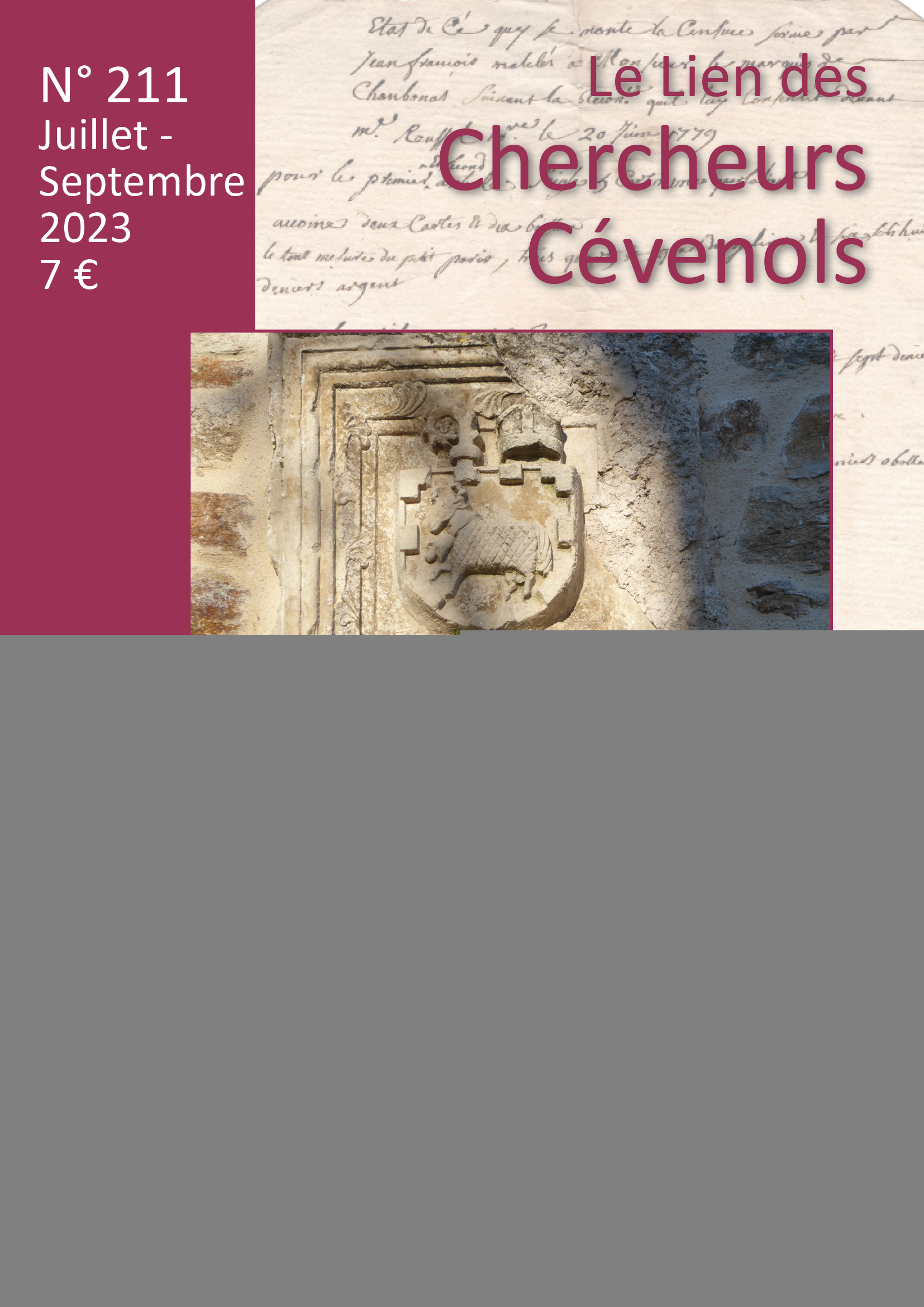Le Lien des Chercheurs Cévenols, 211 - Juillet - Septembre 2023 - Bulletin n° 211